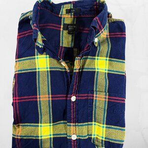 J.Crew Oxford Slim Plaid Button-Down Shirt | Navy Yellow Red | Size S